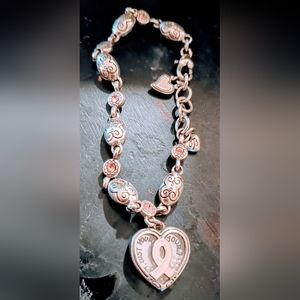 Brighton Silvertone Heart Pink Symbol for women Pink crystal gemstone bracelet.